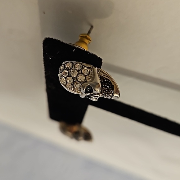 Skull Rhinestone & Silvertone Pierced Earrings - Picture 4 of 5